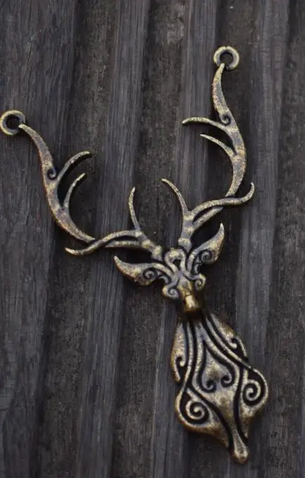 Санлан Олень ожерелье кулон голова оленя рога кулон ожерелье с силуэтом олень Лесной ювелирные изделия Рождественский подарок - Окраска металла: Покрытие антикварной бронзой