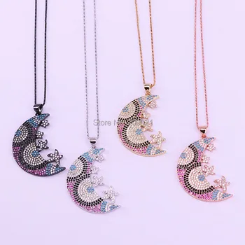 

5Pcs Jewelry Unique Design Micro Pave CZ Star and Crescent Moon Charms Pendants Necklaces For Women