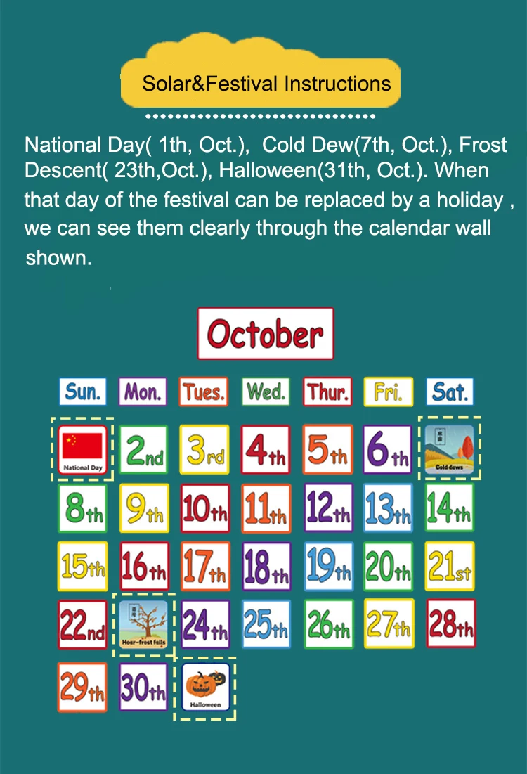 Calendário de Férias Gestão do Tempo Palavra para Crianças Data Mês Parede Tempo Solar Termo Crianças Aprender Inglês Cartões Bebê 148 Pçs - Set 12 Home & Garden