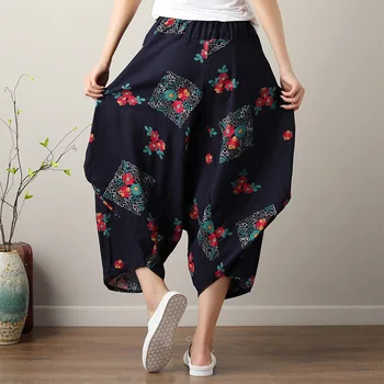 

Fat mm large size female pant new retro literary cotton girl linen elastic waist wide leg pants nine pants women Downloading