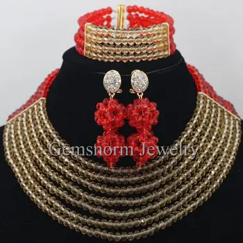 

Red and Gold Chunky African Crystal Beads Necklace Set Nigerian Fashion Beads Jewelry Set Free Shipping WA121