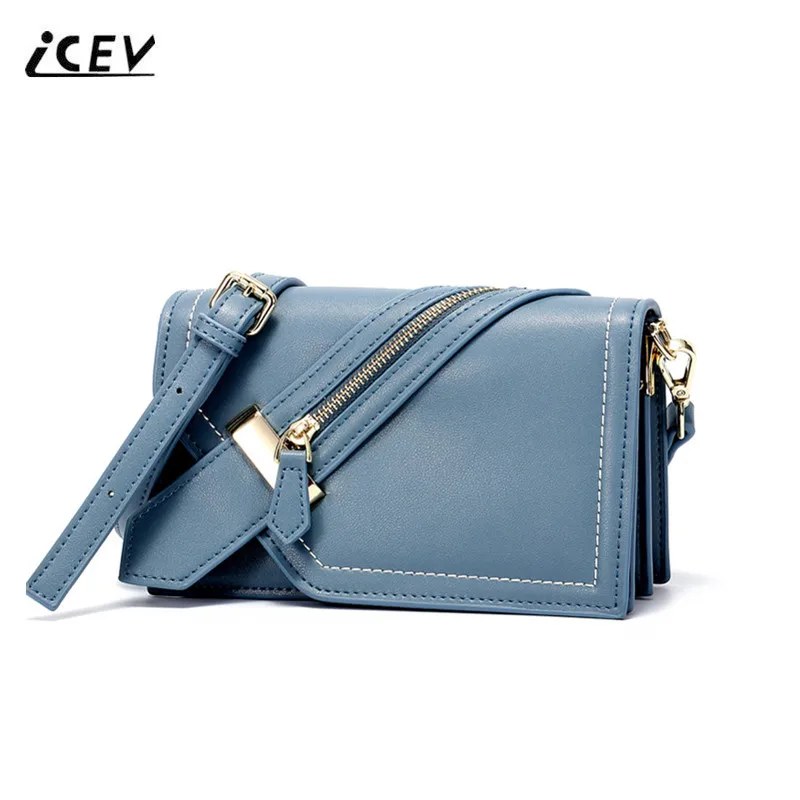 

ICEV New Simple Zipper Flap Women Messenger Bags Handbags Women Famous Brands Genuine Leather Handbags Women Leather Handbag Sac