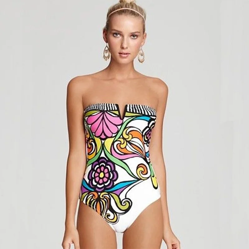 Image The New One piece suits digital printing Triangle swimsuit halter Backless swimwear colorful style