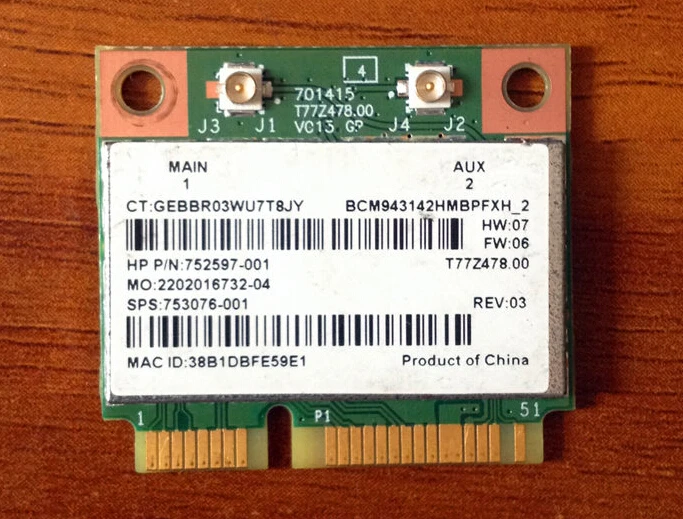 Broadcom bcm43142 802 11 bgn 1 x 1 wi fi y bluetooth 4 0 hmc