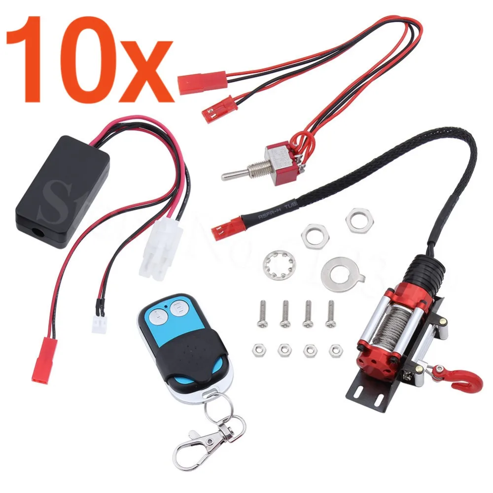 

10x CNC RC Rock Crawler Automatic Winch + Wireless Remote Control & Receiver Set for 1:10 Axial SCX10 RC4WD D90 Climbing Car