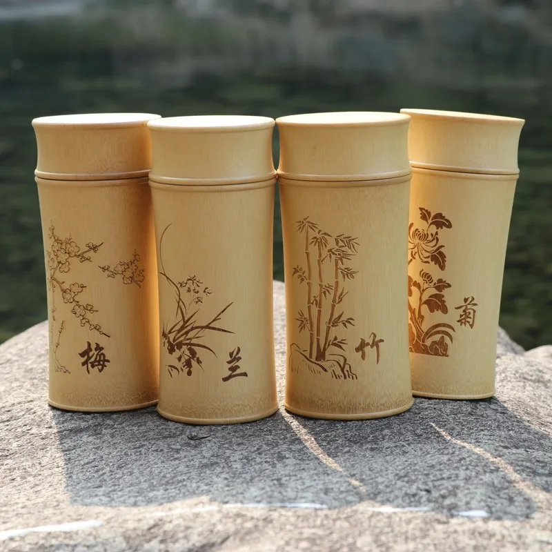 Natrual бамбуковый набор для хранения выгравированных бутылок, чайная коробка с герметичной крышкой, крышка для кофе, конфет, специй, сыпучих продуктов, контейнер, банка