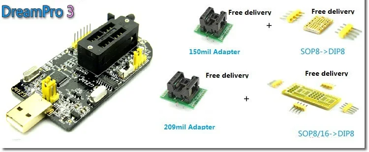 DreamPro3-DreamPro2-Offline-copy-motherboard-BIOS-SPI-FLASH-25-USB-programmer-writer-Adapter-150mil-and-209mil