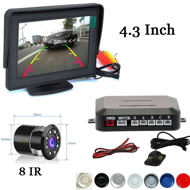 

Car Video Reverse Parking Sensor Assistance Connect 8 ir Rear view Camera Can Display Distance on 4.3 Inch Car Mirror Monitor