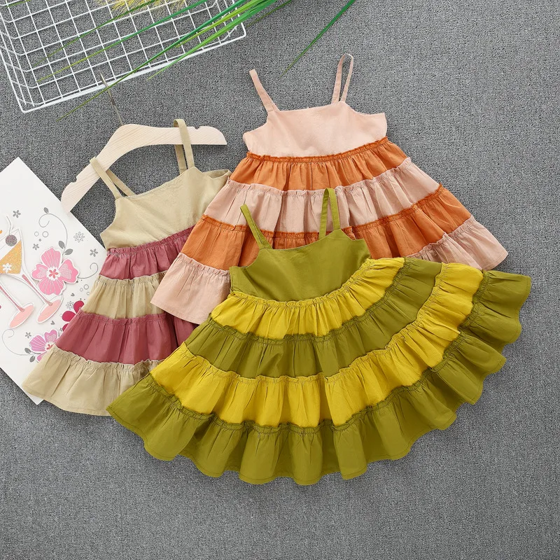 

Vest cotton girl patchwork big ruffle dress twirl boutique baby summer dress