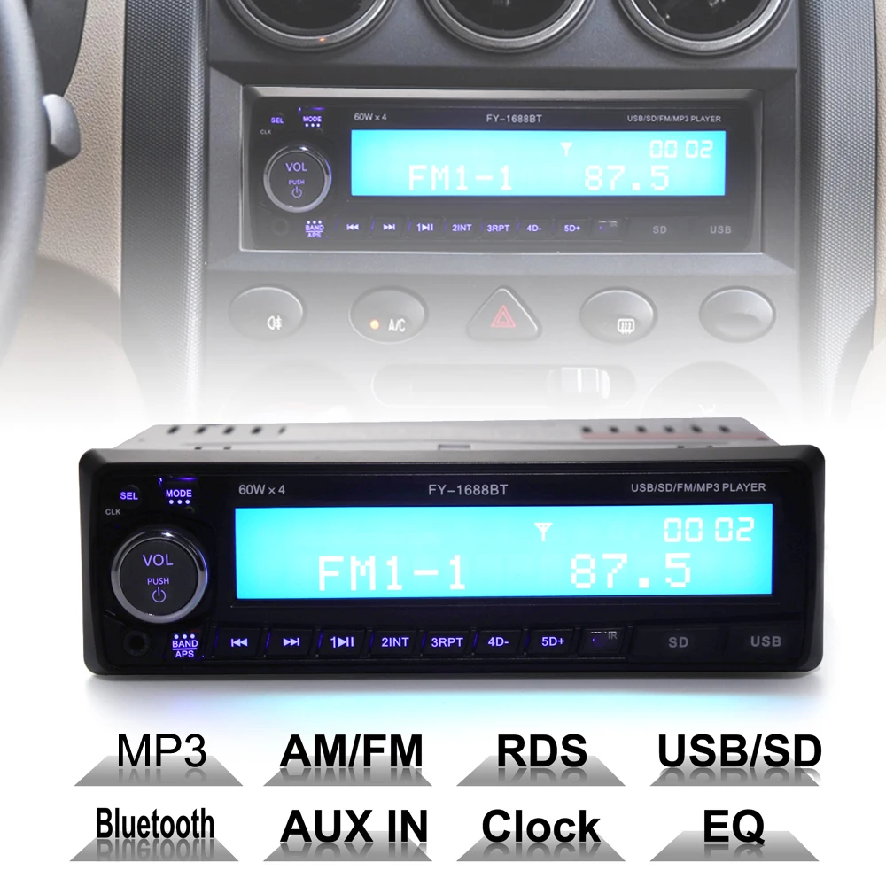 

12V 1 DIN Car Radio In-Dash Bluetooth MP3 Audio Player Support FM / Aux Input / SD / USB with Remote Control