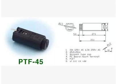 PTF45/PTF50/держатель предохранителя импортный держатель предохранителя 5*20 держатель предохранителя PCB плагин держатель предохранителя