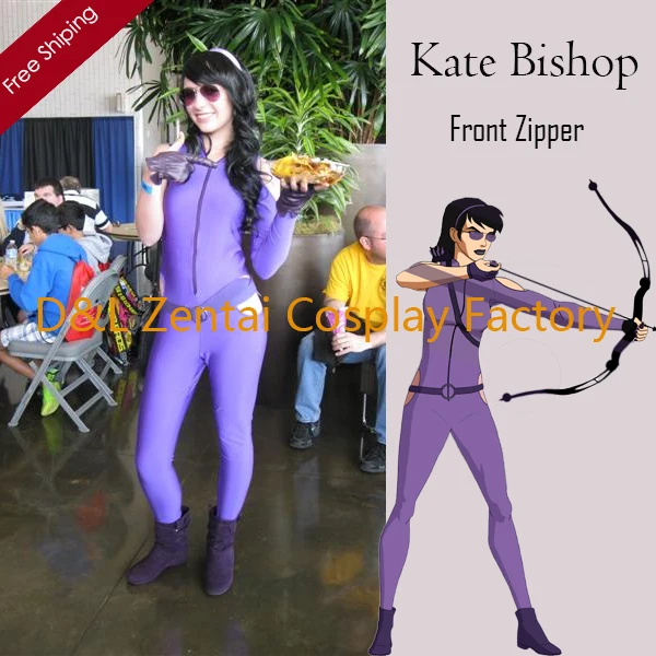 Бесплатная доставка DHL сексуальный женский костюм Kate Bishop фиолетовый лайкра