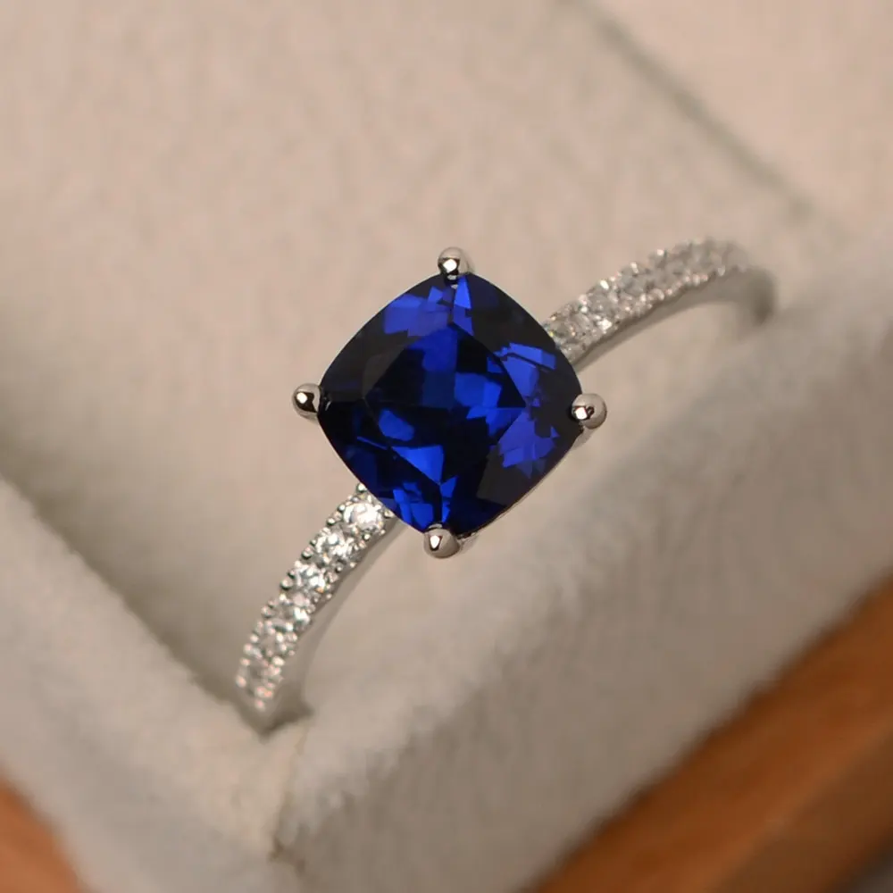 OMHXZJ европейские модные женские и мужские вечерние свадебные подарки различные цвета квадратный AAA Циркон 925 пробы Серебряное кольцо RR37 - Цвет камня: blue