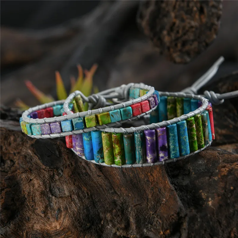 

2PCS Chakra Bracelet Multicolor Bracelet Boho Natural Stone Wrap Bracelet Single Leather Power Jewelry Dropshipping
