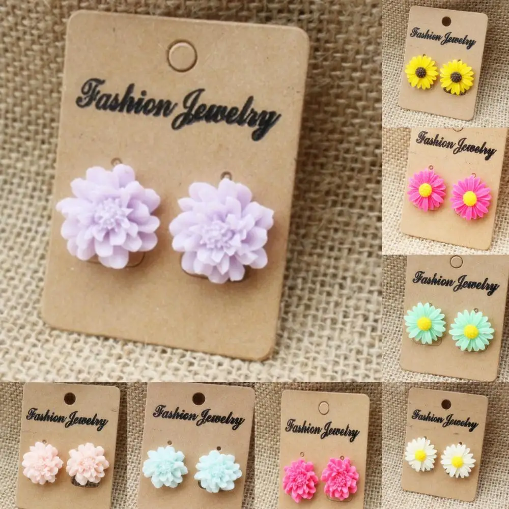 

New style pure and fresh and sweet colored alloy resin flower benzene refined chrysanthemum earrings stud earrings earrings