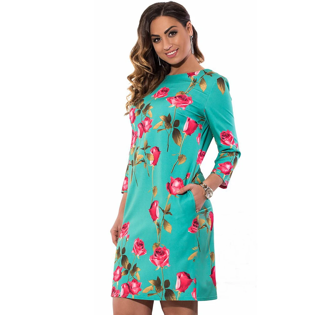 Plus Size Green Flower Dress Summer New Elegent Rose Large Plus Size Green Flower Dress Summer New Elegent Rose Large Women Las Knee Dresses Slim Brand Quality Office Clothing 6xl In From S