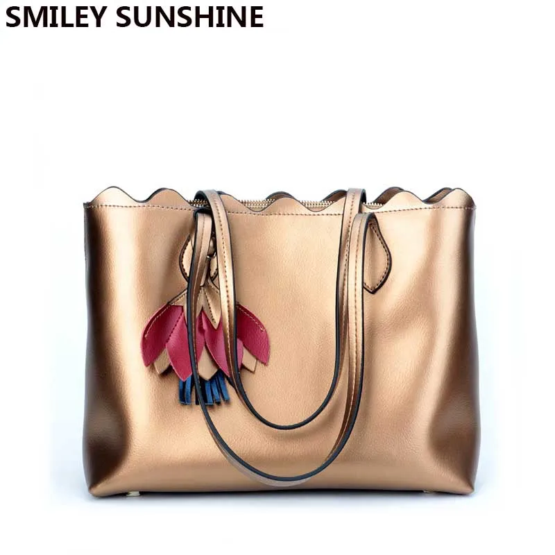 SMILEY SUNSHINE Genuine Leather Bag Female Large Shoulder Bag for Women Big Luxury Brand Women Leather Handbag Ladies Hand Bags