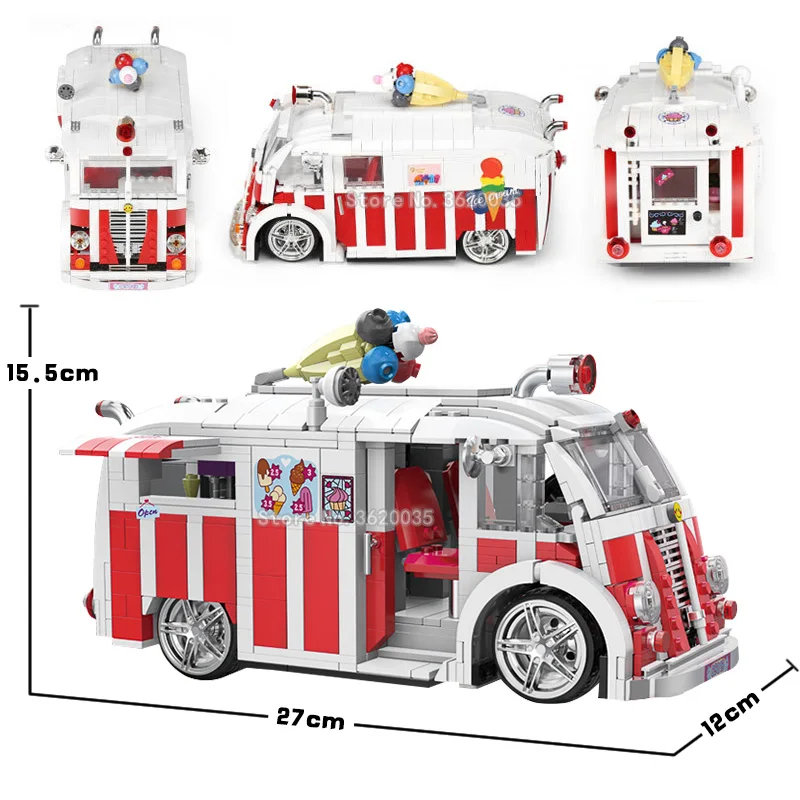 

City Ice Cream Car Series Beach Seaside Scenes Building Blocks Assemble Model Figures Boy Girl Toys For Children Gift Legoinglys