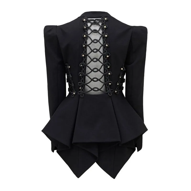 [LIVIVIO] черная приталенная куртка с асимметричным подолом и длинным рукавом, Женский блейзер с v-образным вырезом, Готическая мода осень