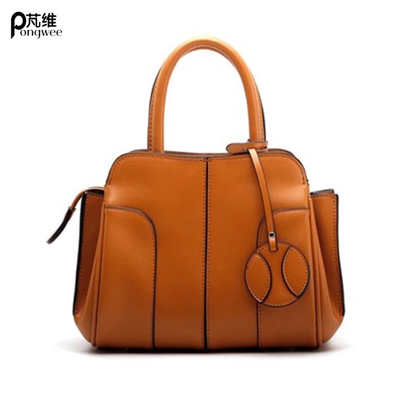 

PONG WEE 2018 New Female Contrast Color Natural Cowhide Daily Shoulder Bag Large Capacity Messenger Handbag