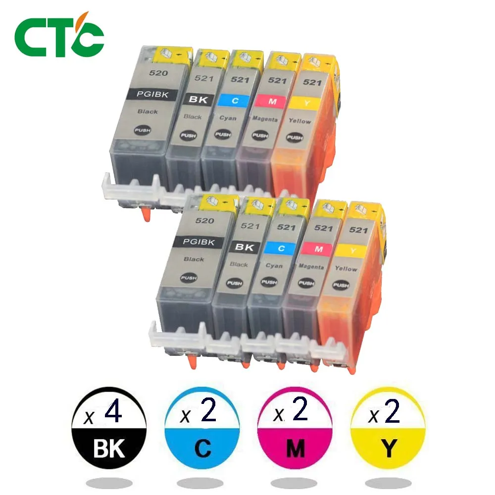 10x чернильные картриджи PGI 520 CLI 521 для Canon PIXMA iP3600 4600 4700 MP 540 550 560 620 630 640 980 MX860 принтер