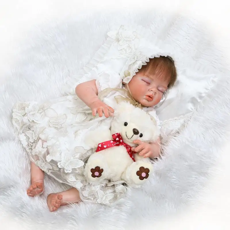 

New Design High Quality 55cm Silicone Vinyl Sleeping Reborn Baby Girl Doll Lifelike Collectible Reborn Baby Doll Kids Toy Gifts