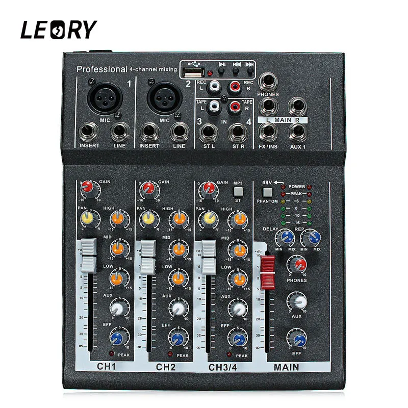 LEORY Professional 4 Channel Karaoke Audio Mixer Amplifier