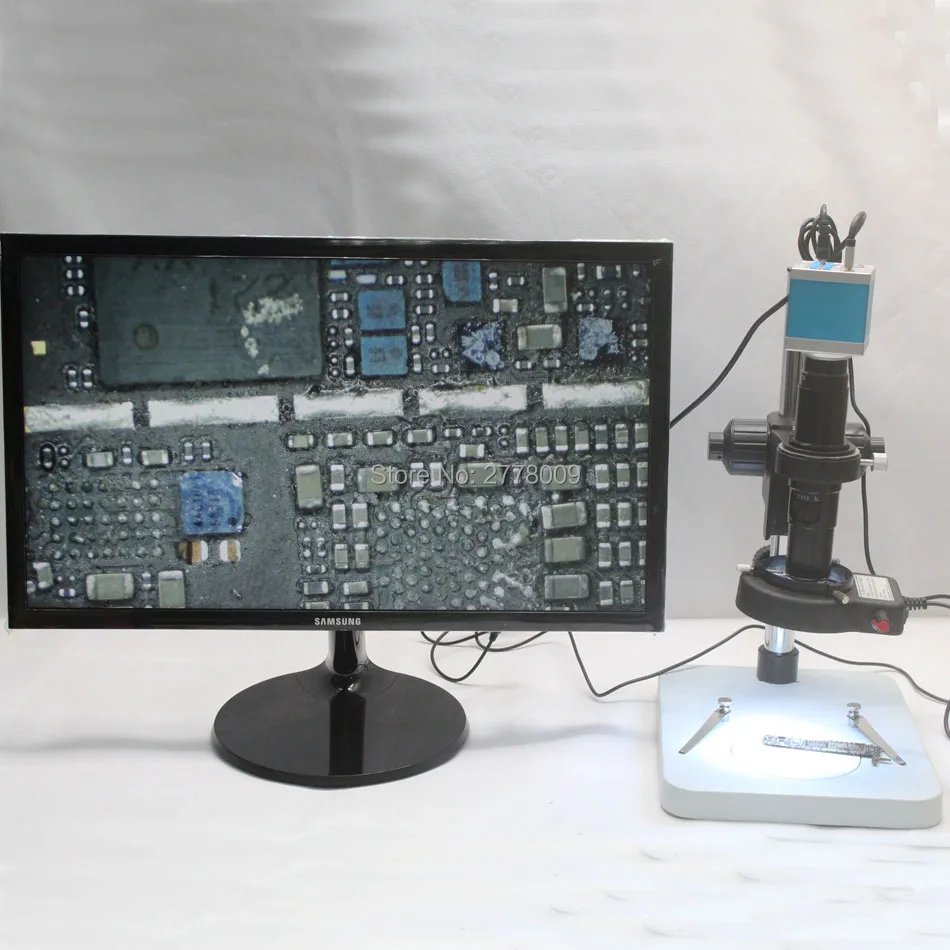 

16MP HDMI USB Industrial Microscope Video Camera 10X-200X C-mount Lens Adjustable LED lights Fine Focus Workbench