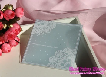 

[Light Blue]10x10+3cm Lace& Dots Gift Food Packing bag Cellophane Bag, Cute Biscuit bag Plastic Party Favor Bag(300pcs)