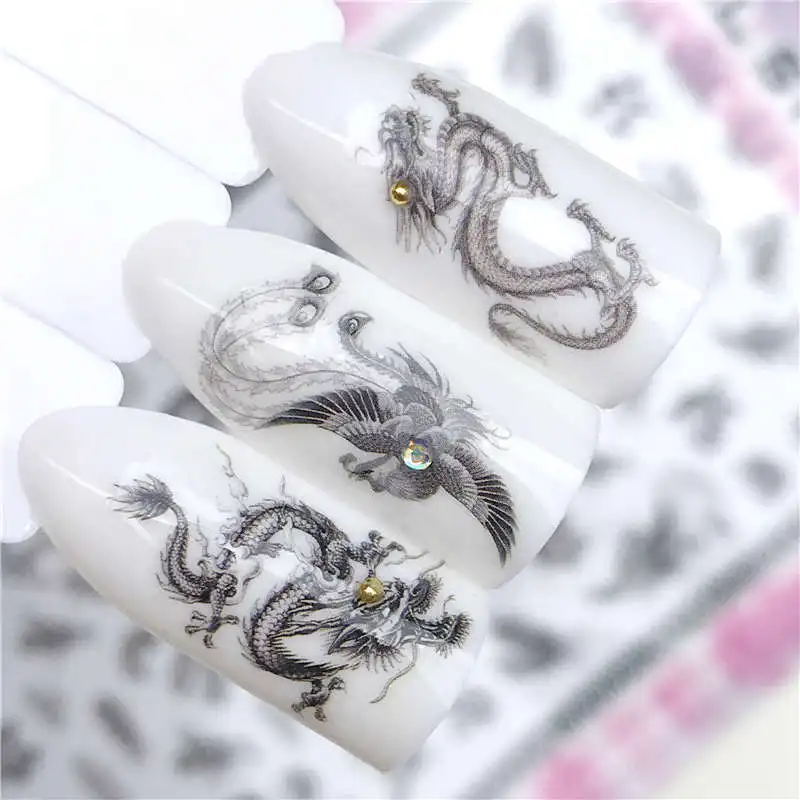 WUF 3D наклейки для ногтей, черный китайский стиль, дракон/Орел, дизайн ногтей, наклейки, наклейки, сделай сам, красота, Креативные украшения для ногтей - Цвет: F472