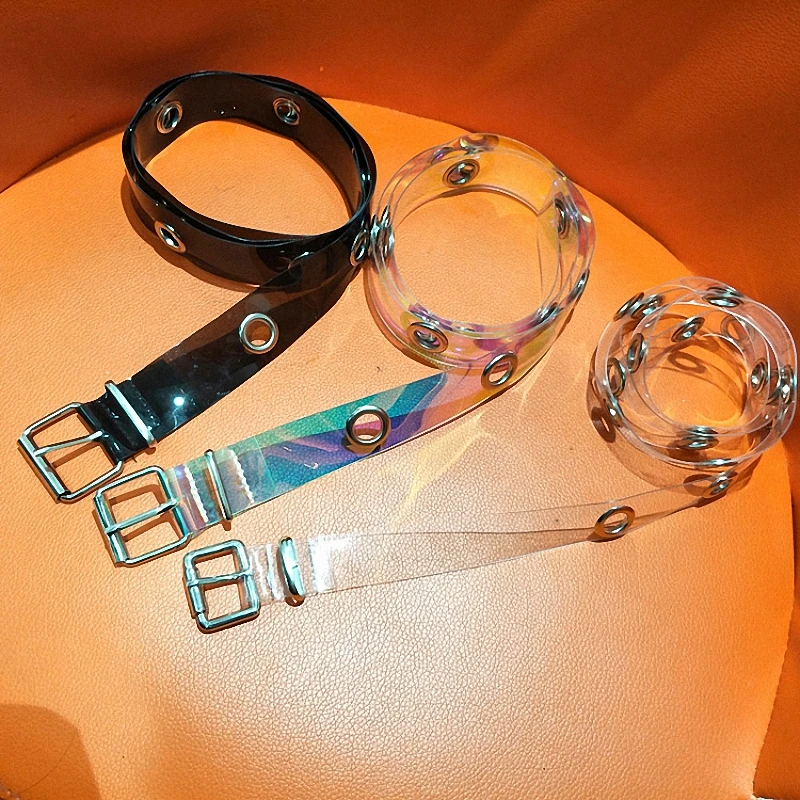 

2019 Dark Wind Personality Multi-ring Needle Button Belt with Plastic Transparent Belt and Metal Belt Belt