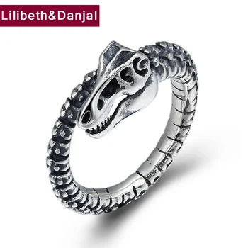 

2019 Punk Creative Dinosaur Skeleton Adjustable Ring 100% 925 Sterling Silver Jewelry Men Women Initial Statement LOVE Ring R72