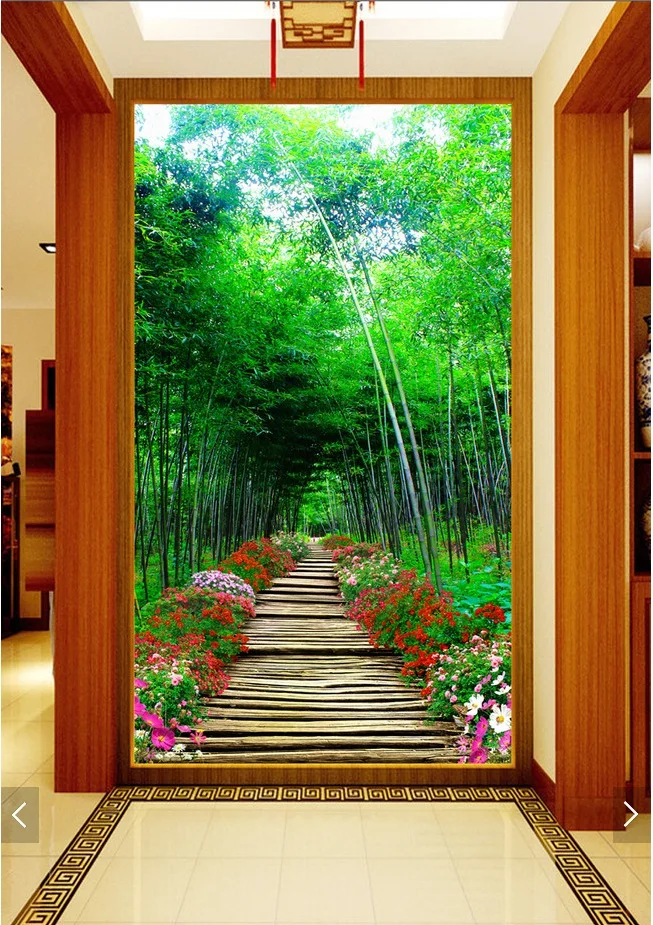 

3d room wallpaper custom mural non-woven Wall sticker Bamboo flowers board pass by porch painting photo wallpaper for walls 3d