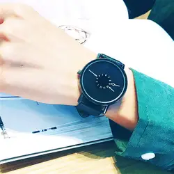 Ulzzang бренд творческий Для женщин Для мужчин кварцевые часы Уникальный циферблат черный, белый цвет кожа Наручные часы модные простые