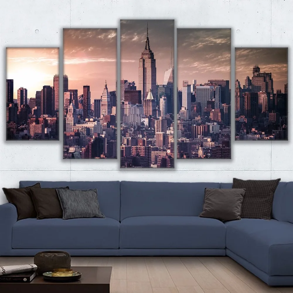 Poster HD Printed Painting Canvas 5 Panel Empire State Building Large ...