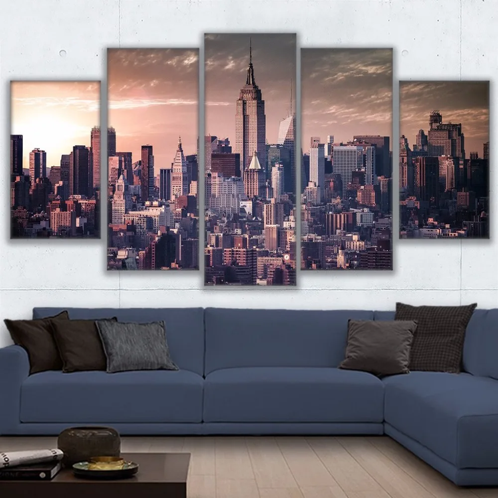 Poster HD Printed Painting Canvas 5 Panel Empire State Building Large