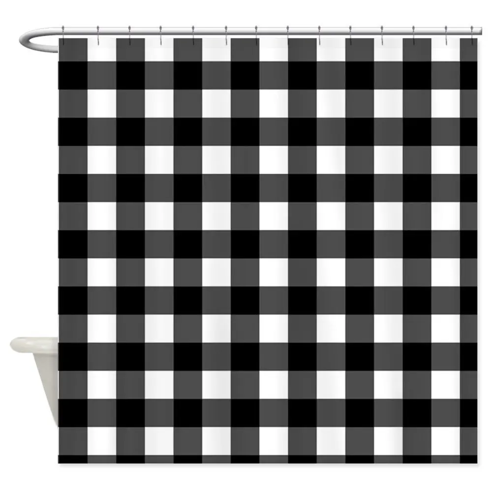 Black White Plaid Decorative Fabric Shower Curtain (69"x70")shower