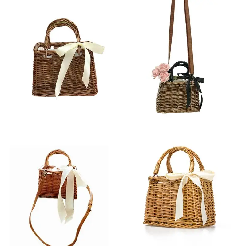 

Woven Rectangular Handbag Basket Purse Retro Summer Beach Straw Tote Crossbody Shoulder Bag for Women Girls