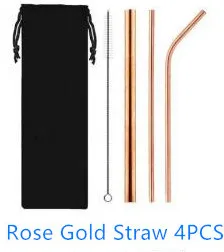 Rose Gold Aprince 4 шт поливинилдихлоридный титановый покрытием металлические соломинки напитка Чай соломинки кофейного цвета 304 соломка из нержавеющей стали - Цвет: Rose Gold