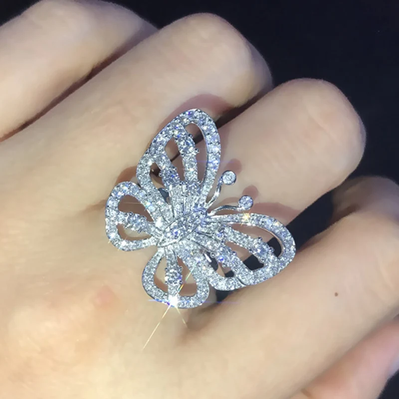 

Luxury Brand Cubic Zirconia Lovely Butterfly Shape Big Rose Gold Color Wedding Ring Jewelry for Women