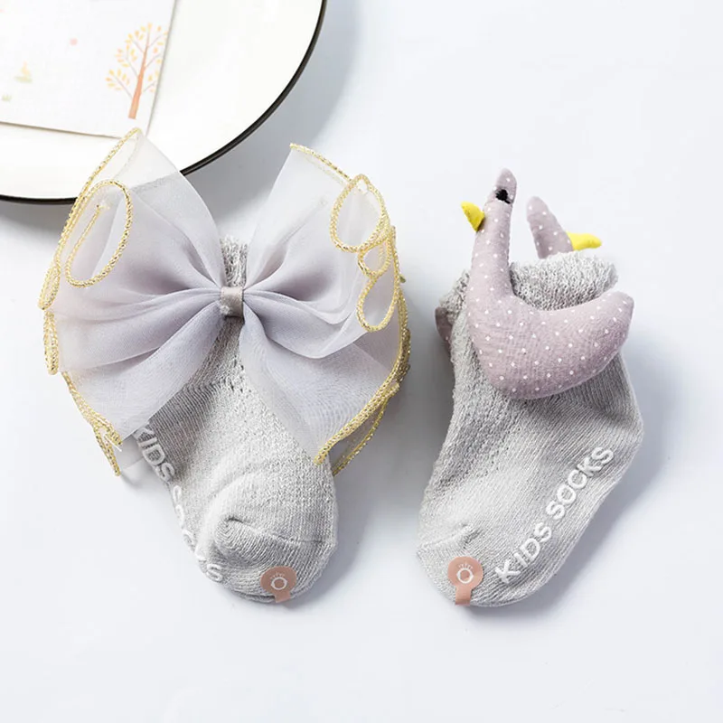 Новые милые кружевные банты принцессы Детские носки мультфильм животных летние сетки для маленьких девочек носки Neonato нескользящие носки для новорожденных подарок