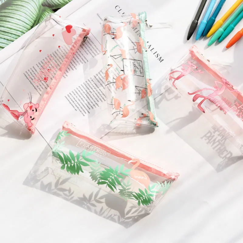 

1pcs/sell Kawaii Pencil Case transparent fashion Flamingos pattern School Supplies Student Stationery Gratitude Christmas Gift