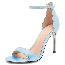Новые женские светло-голубые модельные туфли в полоску, пышные босоножки на высоком каблуке-шпильке с ремешком на щиколотке, летние сандалии-гладиаторы для вечеринок, женская обувь