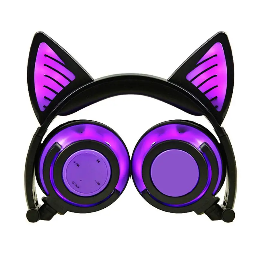 2018 New Kids Wireless Cute BluetoothV4.2Headphones With Cat Ear LED On Ear Foldable Headset For Kids Earphone cat ears Design