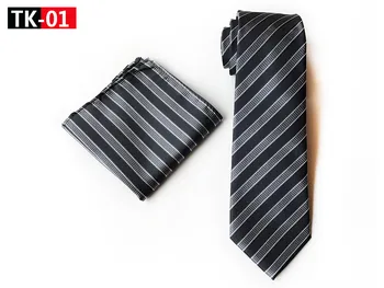 

8cm Popular Men Necktie Set Fashion Striped Tie with Pocket Square