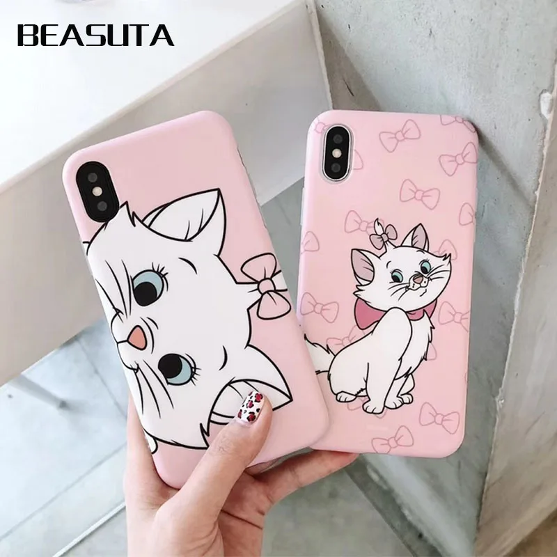 الوردي الكرتون AristoCats ماري القطط القط غطاء حقيبة لهاتف أي فون XS ماكس XR X 6 6 s 8 زائد 7 7 زائد 8 زائد X حالة كابا