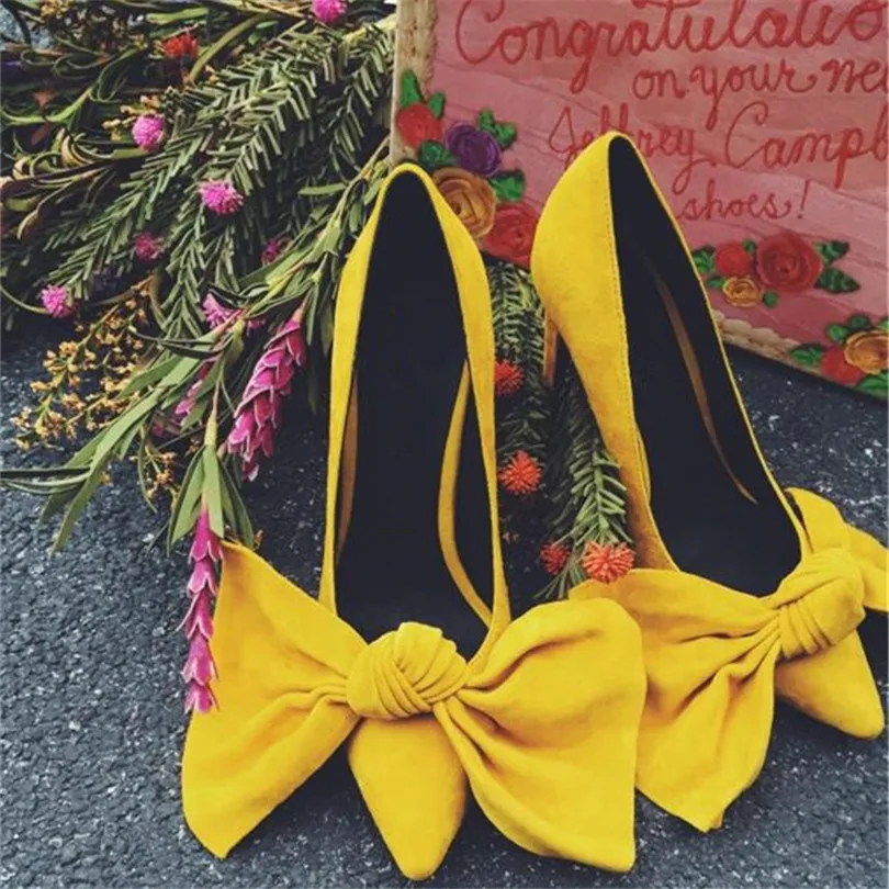 

Bow Tie High Heels Fashion Pointed Toe Sweet Women Pump Spring Autumn Wedding Shoes Woman Zapatos Escarpins Femme Butterfly-knot