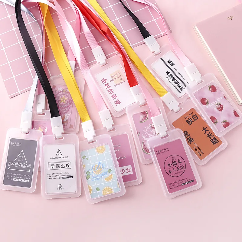 

Hanging Rope Transparent Card Case Clear ID Certificate Card Pass Cover Student Staff Identity Business Card Holder Protection