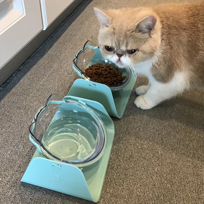 

Adjustable by 15 degrees Protect the cervical spine Bevel double bowl Cat food bowl