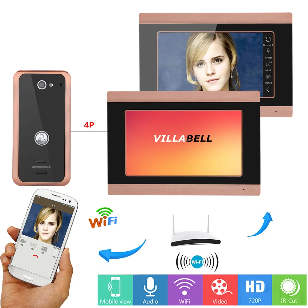 YobangSecurity приложение дистанционное управление 2X7 дюймов мониторы Wi Fi Беспроводной видео телефон двери дверные звонки камера видеодомофоны системы - Color: 709GFK12